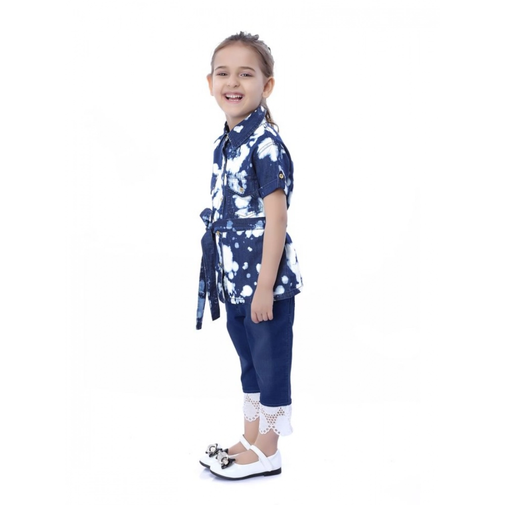 Generic Girl's Denim Tie & Dye Short Sleeve Top (Blue-White) - Image 4