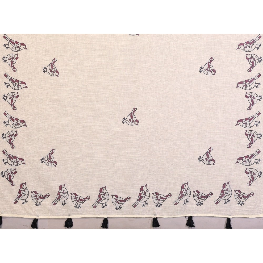 Generic Women's Linen Cotton Printed Saree With Unstitched Blouse 5.5Mtr (Off White) - Image 6