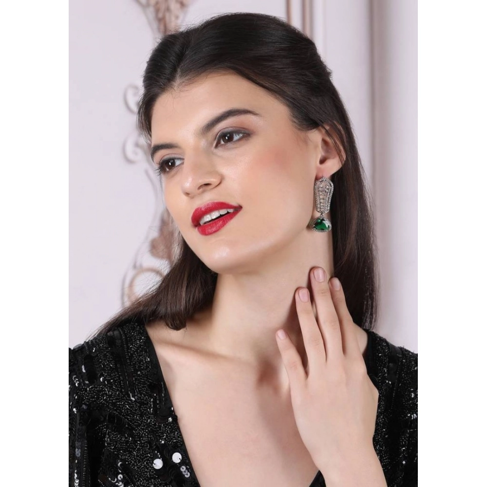 Generic Women's Brass Silver Plated Drop Earrings (Green) - Image 4