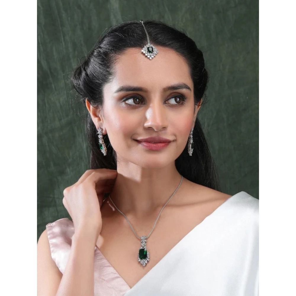 Generic Women's Brass Silver Plated Pendant Set (Green) - Image 4