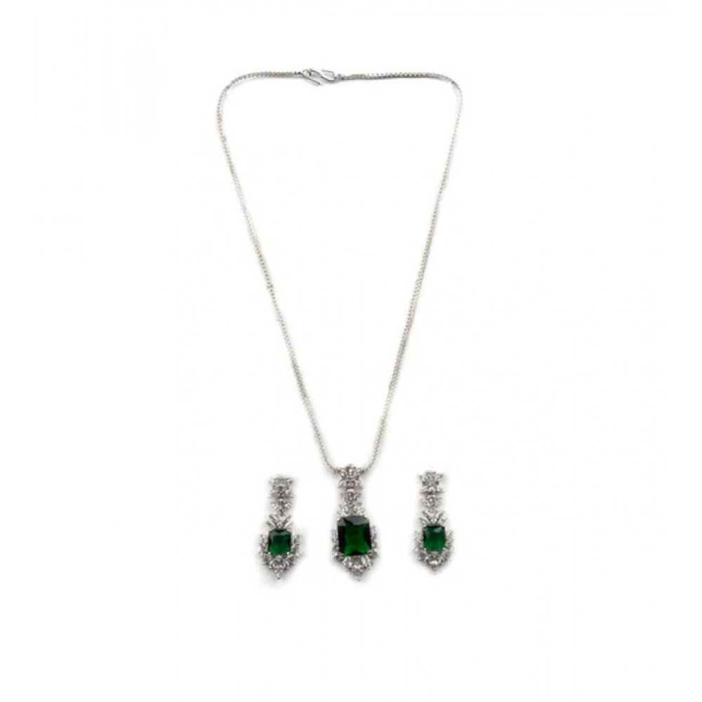 Generic Women's Brass Silver Plated Pendant Set (Green) - Image 5