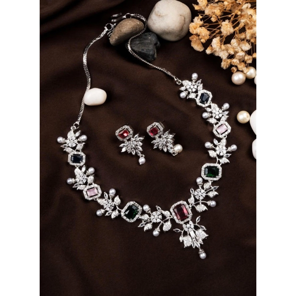 Generic Women's Brass Silver Plated Necklace set (Multicolor) - Image 3
