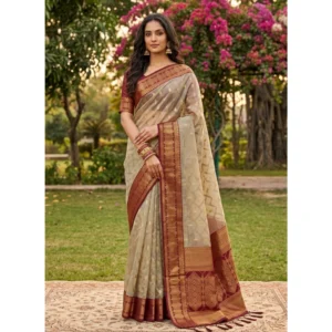 Generic Women's Cotton Printed Saree With Unstitched Blouse 5.5Mtr (Multicolor)