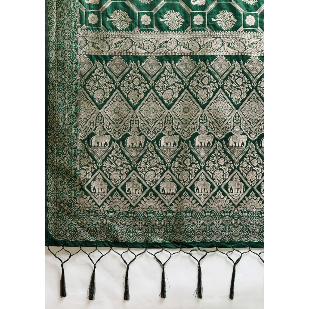 Generic Women's Silk Blend Printed Saree With Unstitched Blouse 5.5Mtr (Bottel Green) - Image 6
